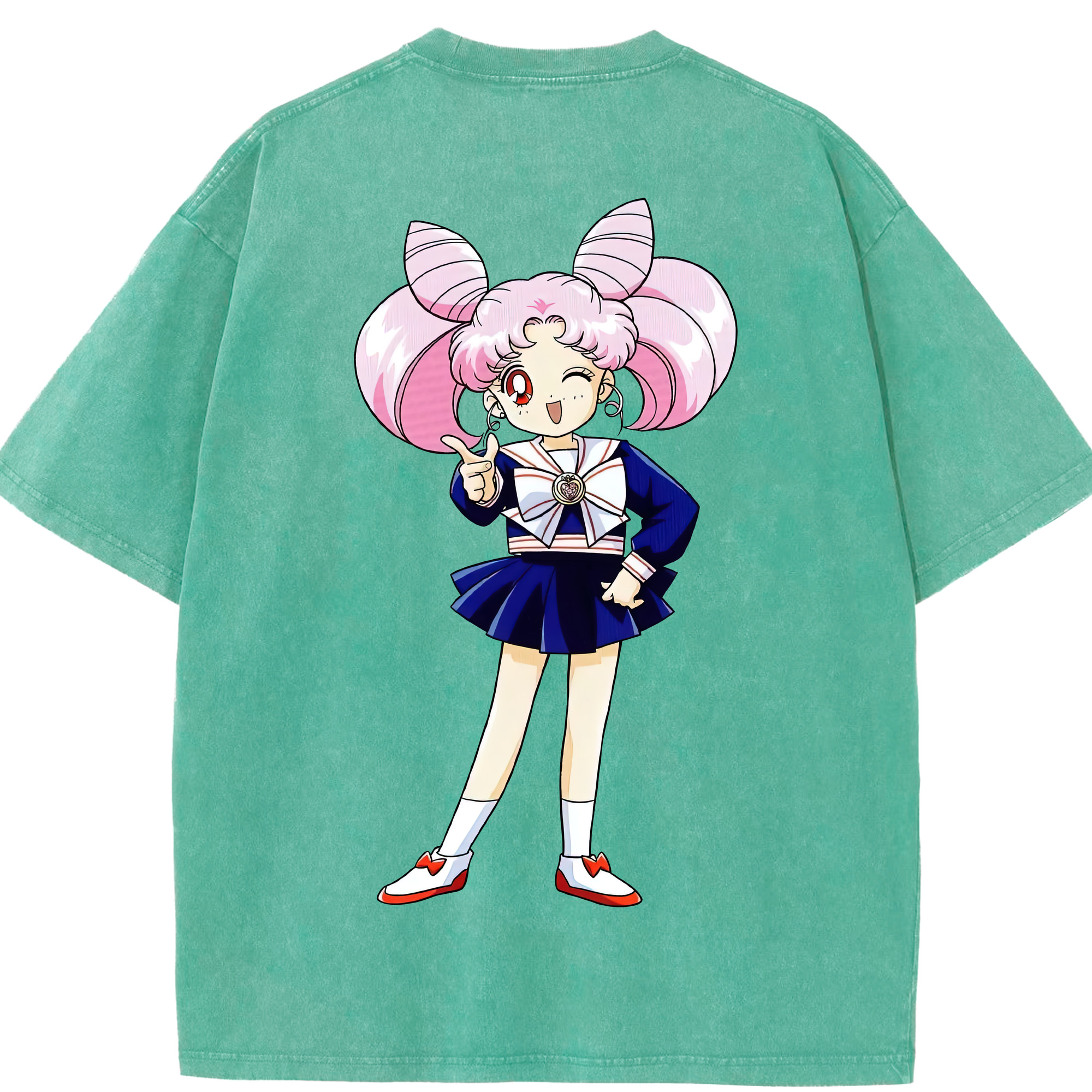 （画像用） 美少女戦士セーラームーン ちびうさ Sailor Moon Chibiusa Tsukino Usagi Small Lady Serenity 綿100% ヴィンテージ風 半袖Tシャツ（背面プリント）